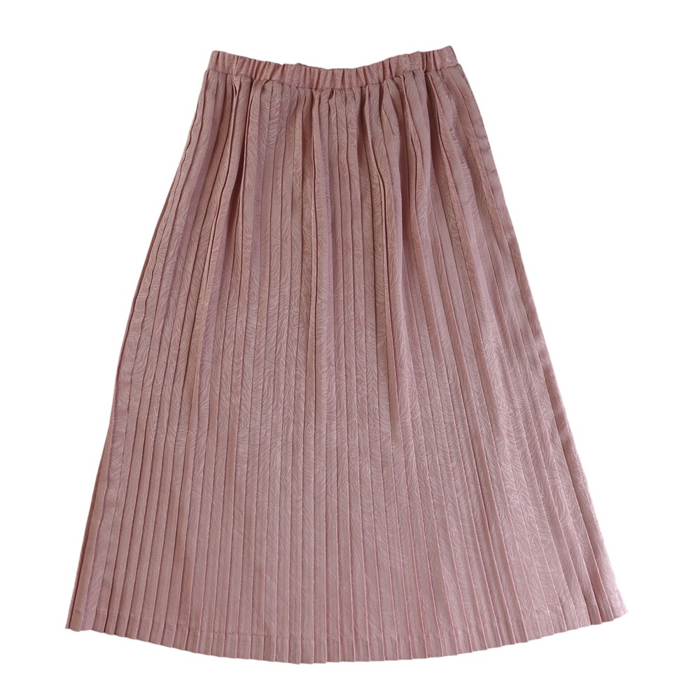 Vintage Pleated Midi Skirt Womens 10 Pink Pastel Textured Elastic Waist Retro